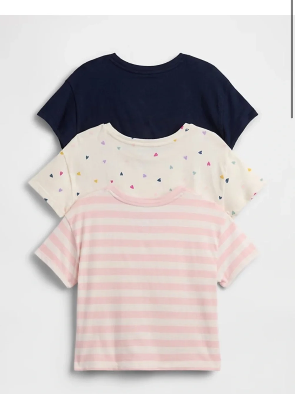 GAP Girls Navy, Cream Multi-Heart & Pink Stripe Short Sleeve Tee Set - NWT
